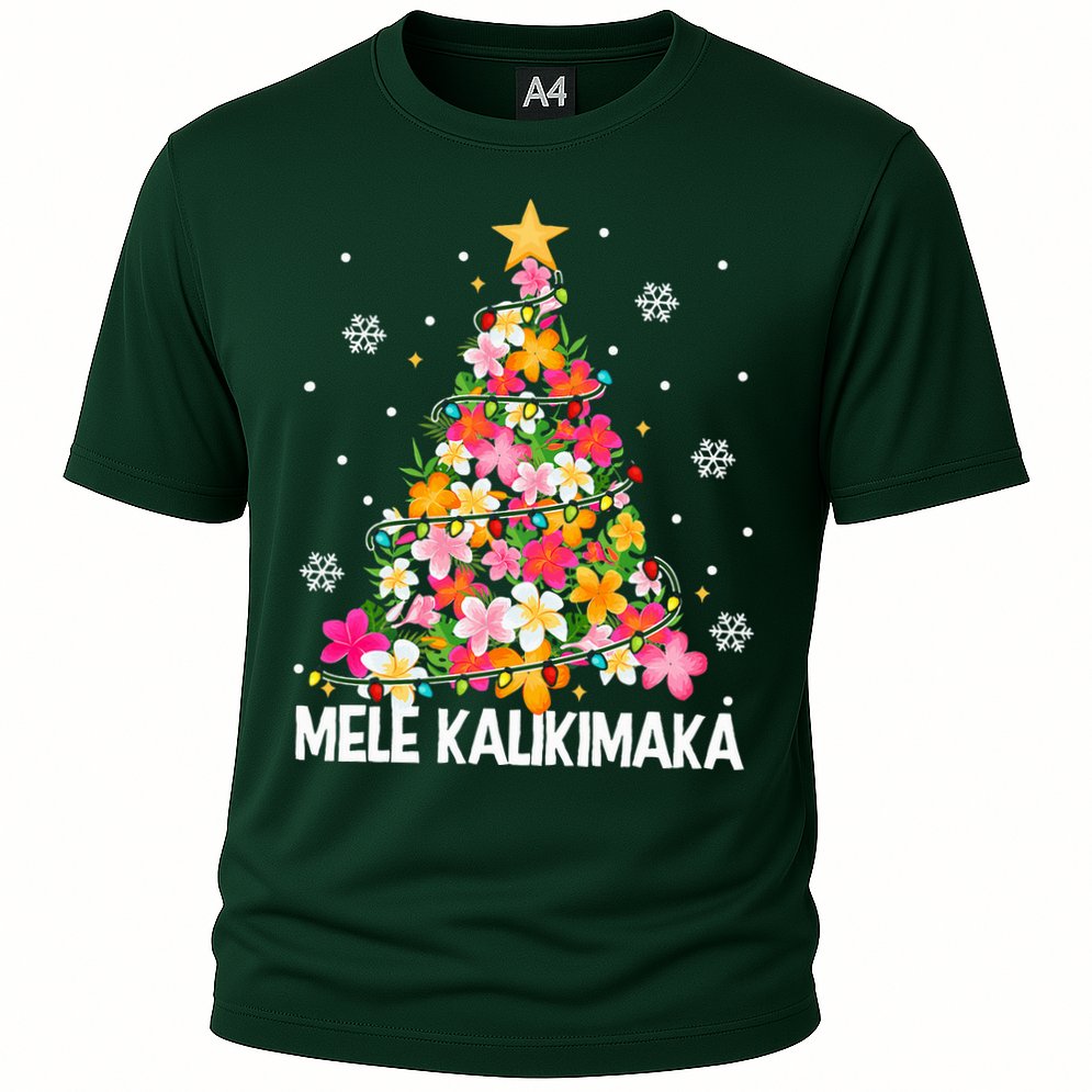 Hawaiian Floral Christmas Tree Mele Kalikimaka Tropical Xmas Cooling Performance Crew T-Shirt