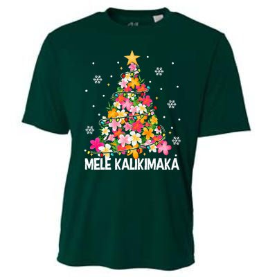 Hawaiian Floral Christmas Tree Mele Kalikimaka Tropical Xmas Cooling Performance Crew T-Shirt