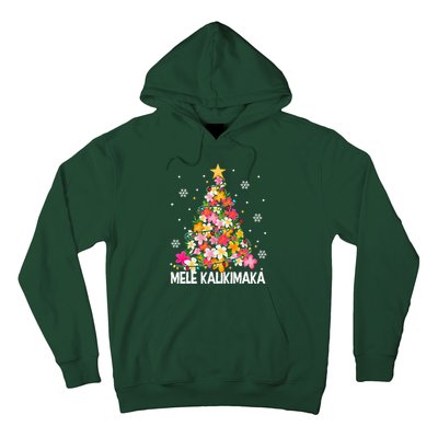 Hawaiian Floral Christmas Tree Mele Kalikimaka Tropical Xmas Hoodie