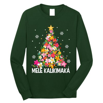 Hawaiian Floral Christmas Tree Mele Kalikimaka Tropical Xmas Long Sleeve Shirt