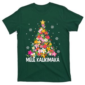 Hawaiian Floral Christmas Tree Mele Kalikimaka Tropical Xmas T-Shirt