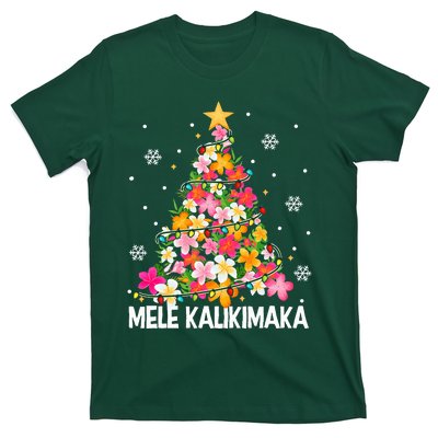 Hawaiian Floral Christmas Tree Mele Kalikimaka Tropical Xmas T-Shirt