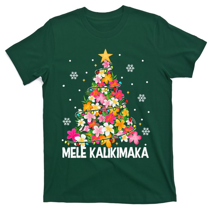 Hawaiian Floral Christmas Tree Mele Kalikimaka Tropical Xmas T-Shirt