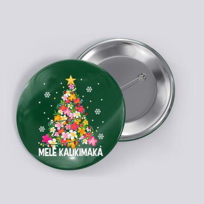 Hawaiian Floral Christmas Tree Mele Kalikimaka Tropical Xmas Button