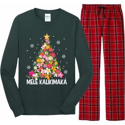 Hawaiian Floral Christmas Tree Mele Kalikimaka Tropical Xmas Long Sleeve Pajama Set