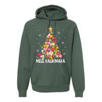 Hawaiian Floral Christmas Tree Mele Kalikimaka Tropical Xmas Premium Hoodie