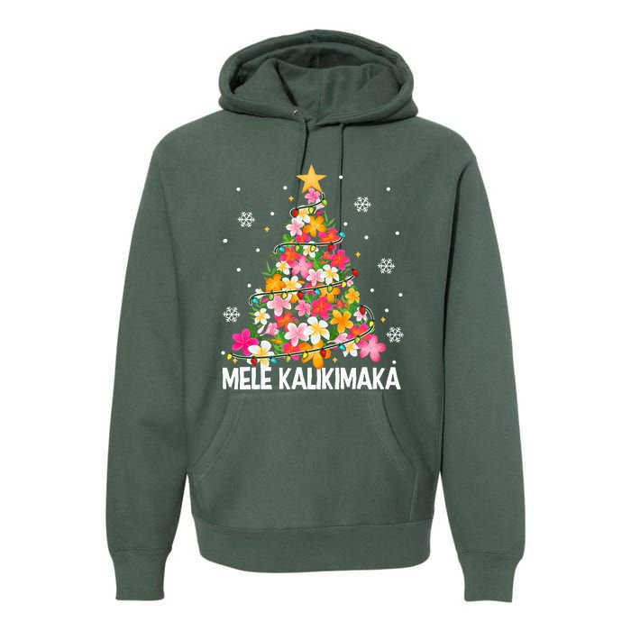 Hawaiian Floral Christmas Tree Mele Kalikimaka Tropical Xmas Premium Hoodie