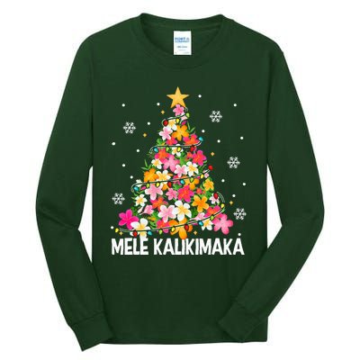 Hawaiian Floral Christmas Tree Mele Kalikimaka Tropical Xmas Tall Long Sleeve T-Shirt