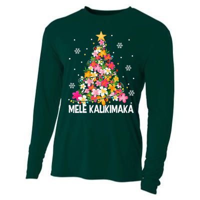 Hawaiian Floral Christmas Tree Mele Kalikimaka Tropical Xmas Cooling Performance Long Sleeve Crew