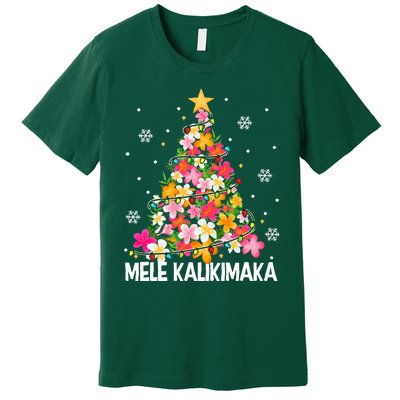 Hawaiian Floral Christmas Tree Mele Kalikimaka Tropical Xmas Premium T-Shirt