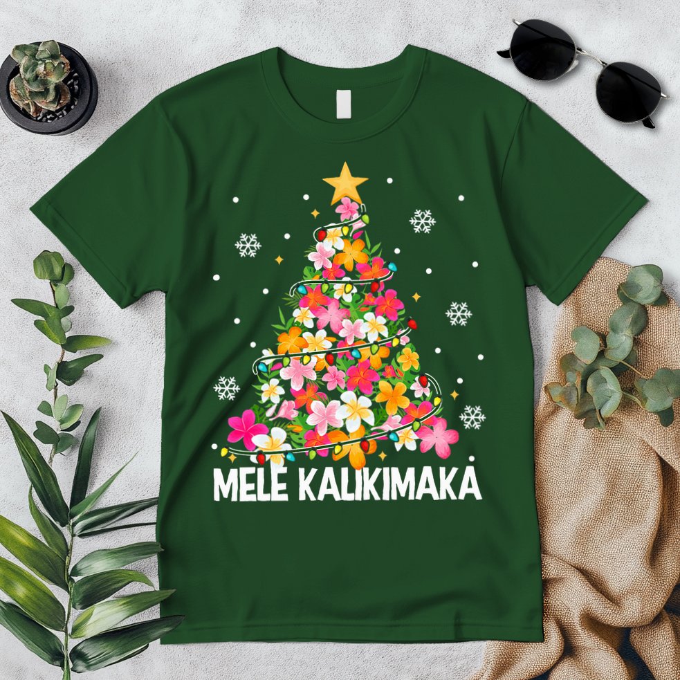 Hawaiian Floral Christmas Tree Mele Kalikimaka Tropical Xmas Premium T-Shirt