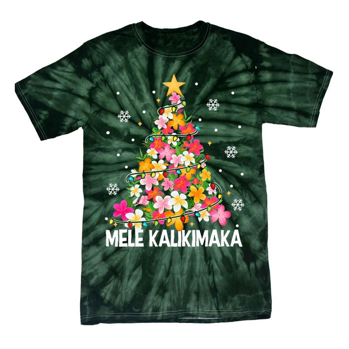 Hawaiian Floral Christmas Tree Mele Kalikimaka Tropical Xmas Tie-Dye T-Shirt