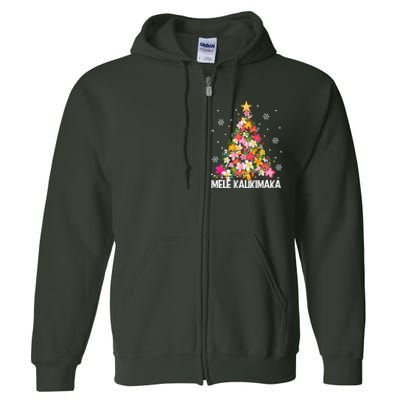 Hawaiian Floral Christmas Tree Mele Kalikimaka Tropical Xmas Full Zip Hoodie