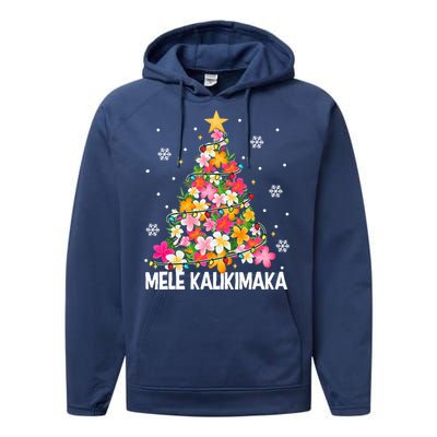 Hawaiian Floral Christmas Tree Mele Kalikimaka Tropical Xmas Performance Fleece Hoodie