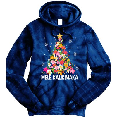 Hawaiian Floral Christmas Tree Mele Kalikimaka Tropical Xmas Tie Dye Hoodie