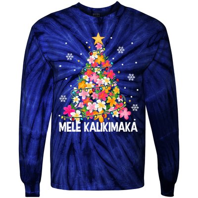 Hawaiian Floral Christmas Tree Mele Kalikimaka Tropical Xmas Tie-Dye Long Sleeve Shirt