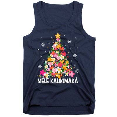 Hawaiian Floral Christmas Tree Mele Kalikimaka Tropical Xmas Tank Top