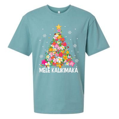 Hawaiian Floral Christmas Tree Mele Kalikimaka Tropical Xmas Sueded Cloud Jersey T-Shirt