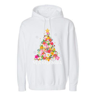 Hawaiian Floral Christmas Tree Mele Kalikimaka Tropical Xmas Garment-Dyed Fleece Hoodie