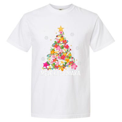 Hawaiian Floral Christmas Tree Mele Kalikimaka Tropical Xmas Garment-Dyed Heavyweight T-Shirt