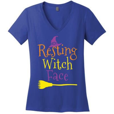 Halloween Funny Colorful Resting Witch Face Gift Women's V-Neck T-Shirt