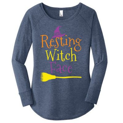 Halloween Funny Colorful Resting Witch Face Gift Women's Perfect Tri Tunic Long Sleeve Shirt