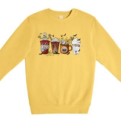 Horror Fall Coffee Latte Pumpkin Spice Iced Halloween Outfit Funny Gift Premium Crewneck Sweatshirt