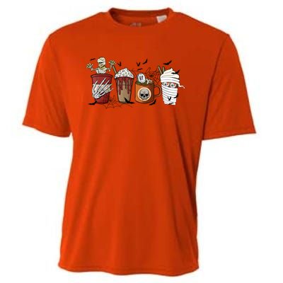 Horror Fall Coffee Latte Pumpkin Spice Iced Halloween Outfit Funny Gift Cooling Performance Crew T-Shirt