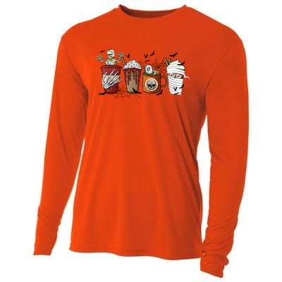 Horror Fall Coffee Latte Pumpkin Spice Iced Halloween Outfit Funny Gift Cooling Performance Long Sleeve Crew