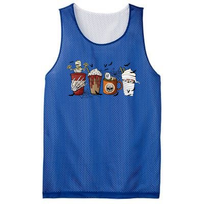 Horror Fall Coffee Latte Pumpkin Spice Iced Halloween Outfit Funny Gift Mesh Reversible Basketball Jersey Tank