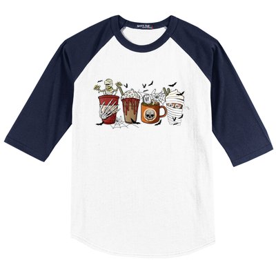 Horror Fall Coffee Latte Pumpkin Spice Iced Halloween Outfit Funny Gift Baseball Sleeve Shirt