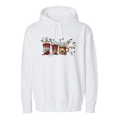 Horror Fall Coffee Latte Pumpkin Spice Iced Halloween Outfit Funny Gift Garment-Dyed Fleece Hoodie