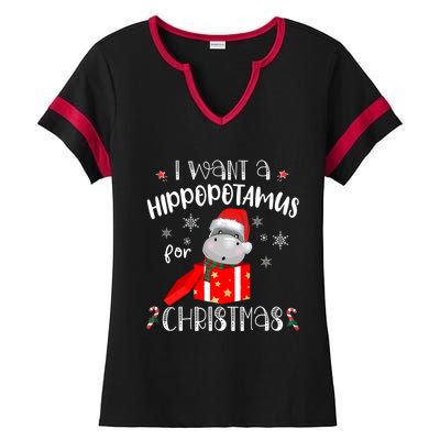 Hippopotamus For Christmas Matching Xmas Hippo Pajama Gift Ladies Halftime Notch Neck Tee