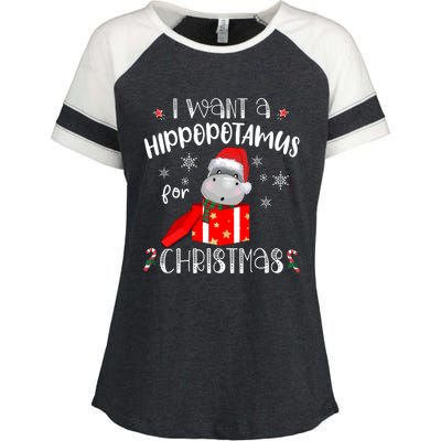 Hippopotamus For Christmas Matching Xmas Hippo Pajama Gift Enza Ladies Jersey Colorblock Tee