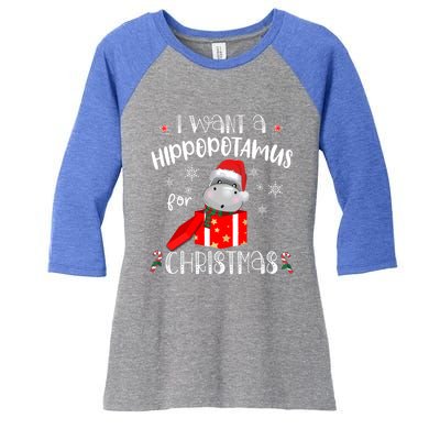 Hippopotamus For Christmas Matching Xmas Hippo Pajama Gift Women's Tri-Blend 3/4-Sleeve Raglan Shirt