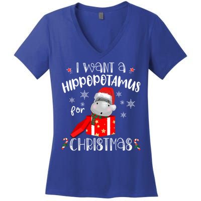 Hippopotamus For Christmas Matching Xmas Hippo Pajama Gift Women's V-Neck T-Shirt