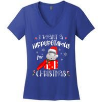 Hippopotamus For Christmas Matching Xmas Hippo Pajama Gift Women's V-Neck T-Shirt