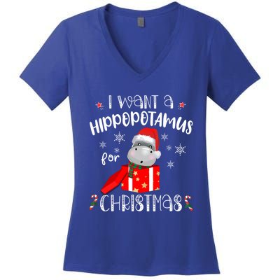 Hippopotamus For Christmas Matching Xmas Hippo Pajama Gift Women's V-Neck T-Shirt