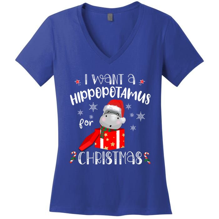 Hippopotamus For Christmas Matching Xmas Hippo Pajama Gift Women's V-Neck T-Shirt