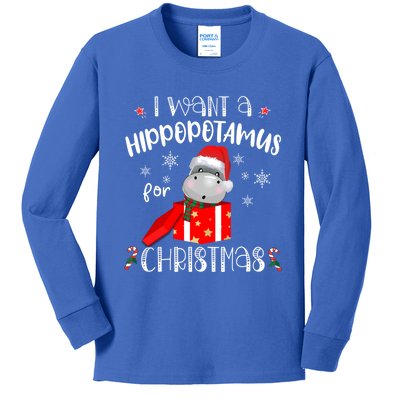 Hippopotamus For Christmas Matching Xmas Hippo Pajama Gift Kids Long Sleeve Shirt