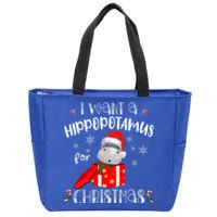 Hippopotamus For Christmas Matching Xmas Hippo Pajama Gift Zip Tote Bag