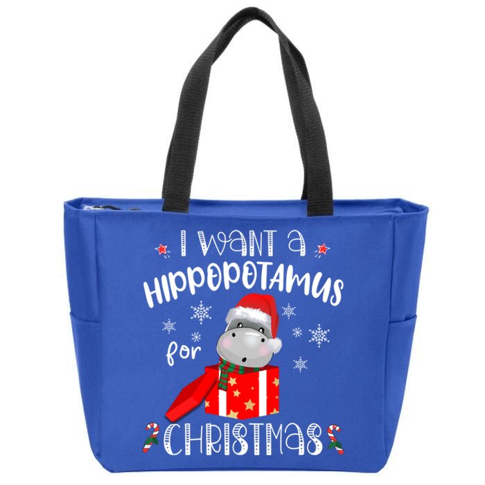 Hippopotamus For Christmas Matching Xmas Hippo Pajama Gift Zip Tote Bag