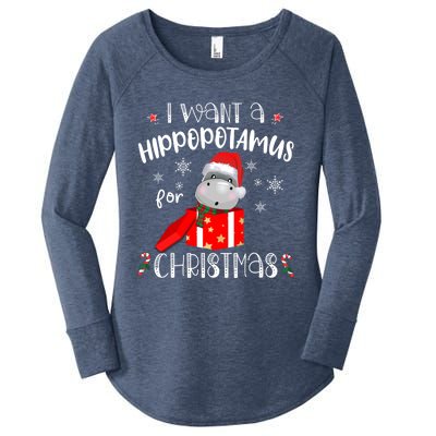 Hippopotamus For Christmas Matching Xmas Hippo Pajama Gift Women's Perfect Tri Tunic Long Sleeve Shirt