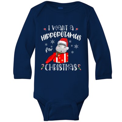 Hippopotamus For Christmas Matching Xmas Hippo Pajama Gift Baby Long Sleeve Bodysuit