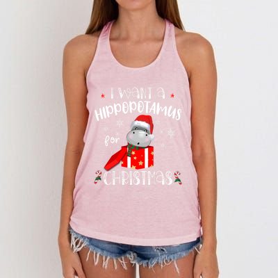 Hippopotamus For Christmas Matching Xmas Hippo Pajama Gift Women's Knotted Racerback Tank