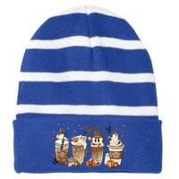 Horror Fall Coffee Latte Pumpkin Spice Iced Halloween Outfit Gift Striped Beanie with Solid Band