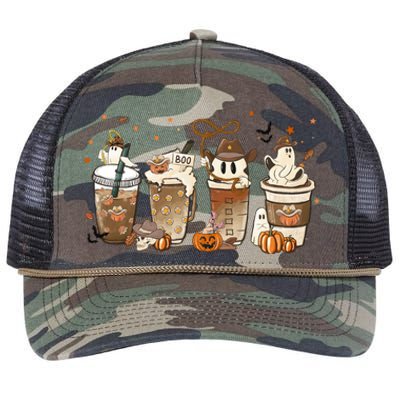 Horror Fall Coffee Latte Pumpkin Spice Iced Halloween Outfit Gift Retro Rope Trucker Hat Cap