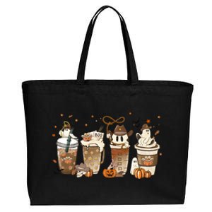 Horror Fall Coffee Latte Pumpkin Spice Iced Halloween Outfit Gift Cotton Canvas Jumbo Tote