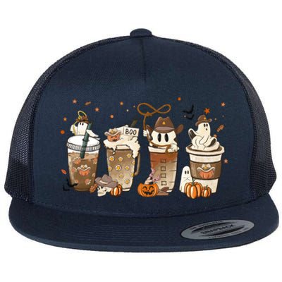 Horror Fall Coffee Latte Pumpkin Spice Iced Halloween Outfit Gift Flat Bill Trucker Hat