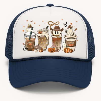 Horror Fall Coffee Latte Pumpkin Spice Iced Halloween Outfit Gift Trucker Hat